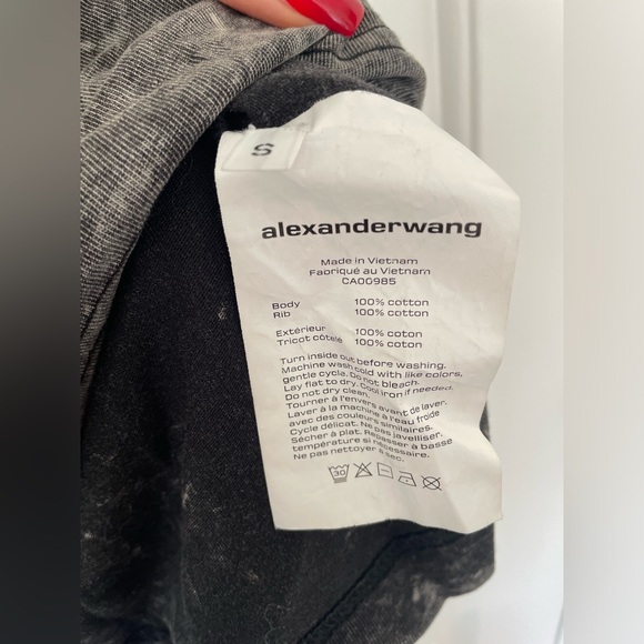 Alexander Wang Unisex Acid Washed Tee with Embroidered Logo in Acid Black - Picture 10 of 12